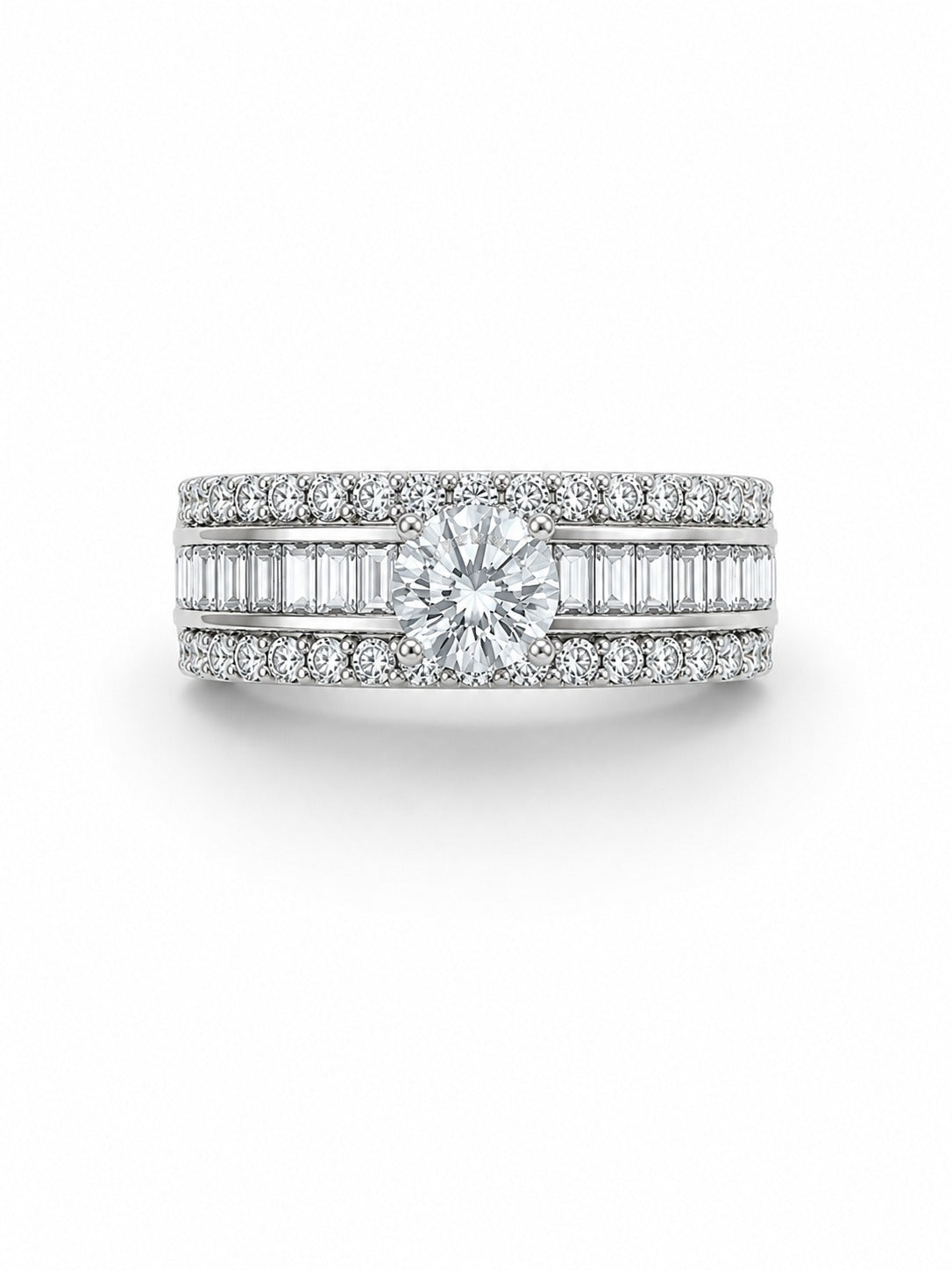 Classic Round & Channel-Set Baguette Diamond Band Ring