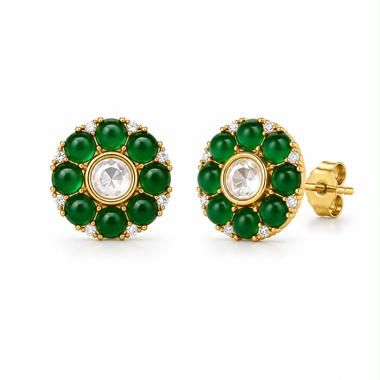 Emerald Blossom Halo Stud Earrings