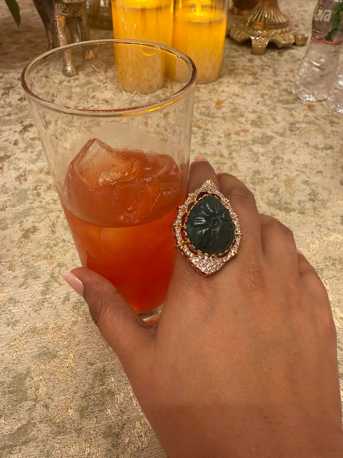 Araya Kashi Patta Green Stone Polki Cocktail Ring