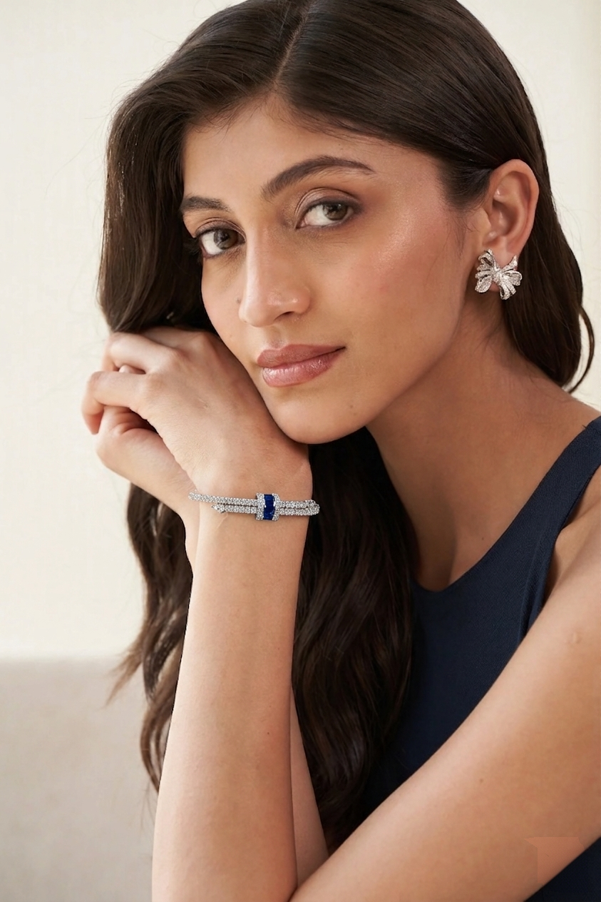 Diamond Twin Row Blue Bracelet