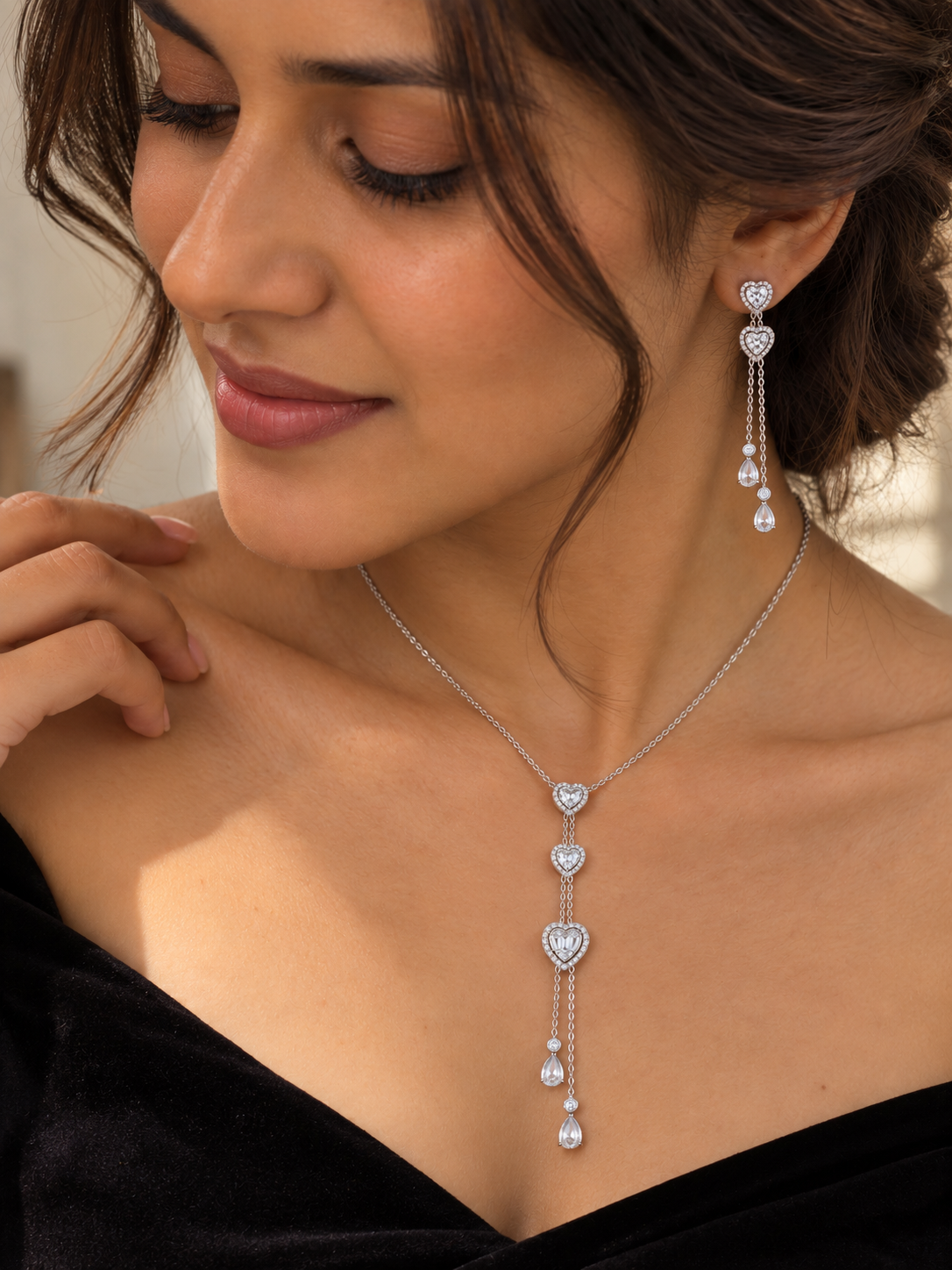 Eternal Heart Cascade Necklace Set