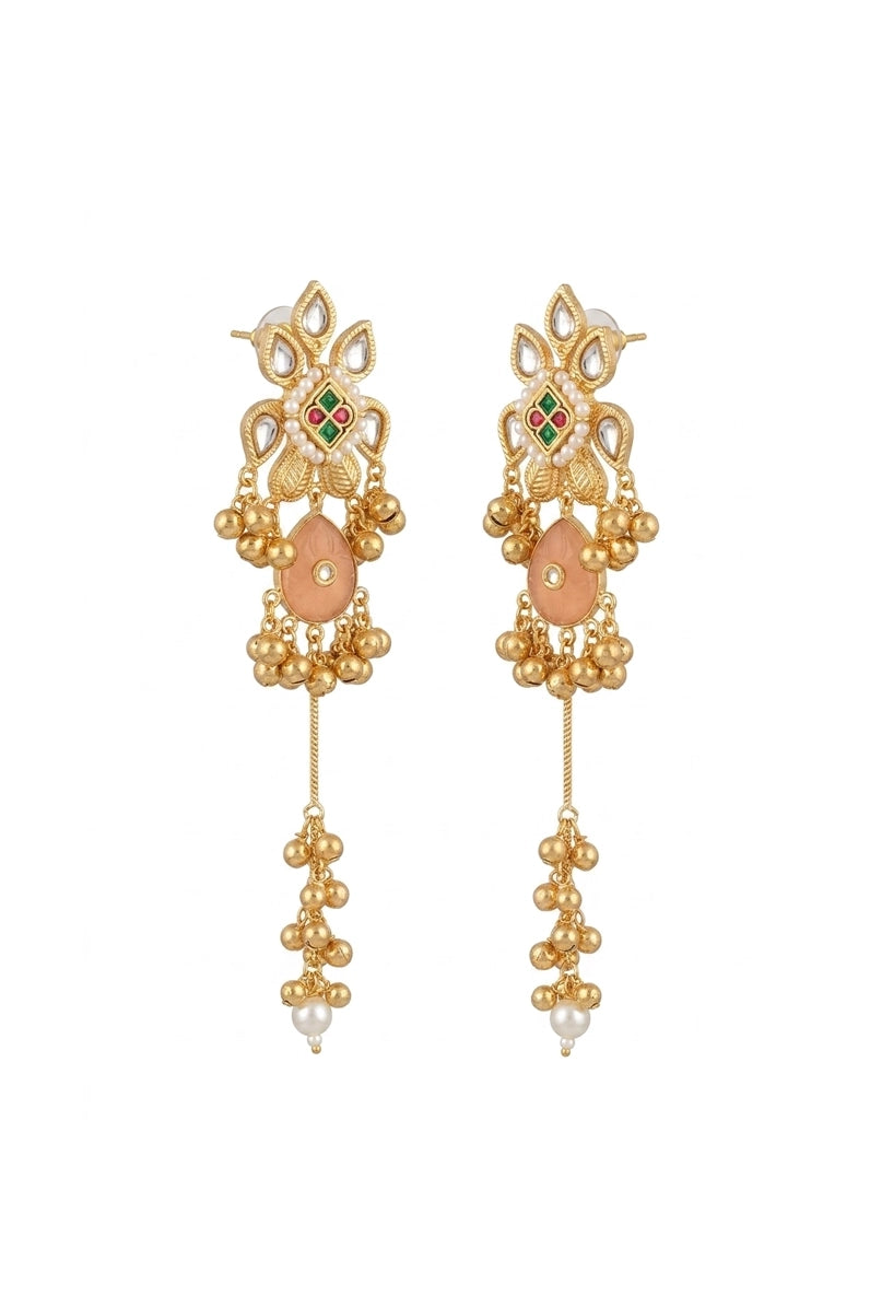 Pushp Varsha Floral Polki Pearl Chandelier Earrings