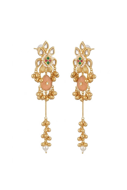 Pushp Varsha Floral Polki Pearl Chandelier Earrings