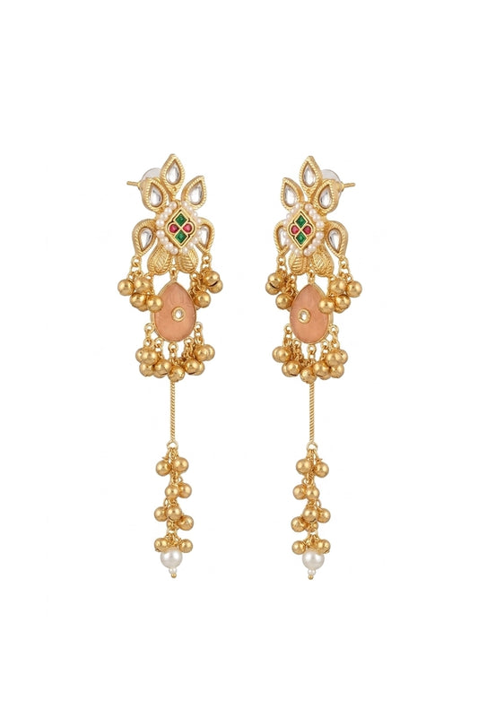 Pushp Varsha Floral Polki Pearl Chandelier Earrings