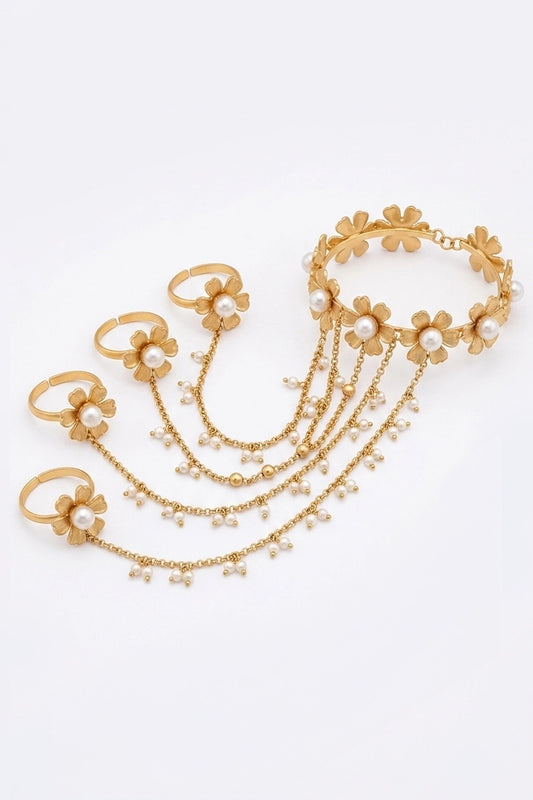 Bela Blossom Floral Pearl Gold Hand Harness