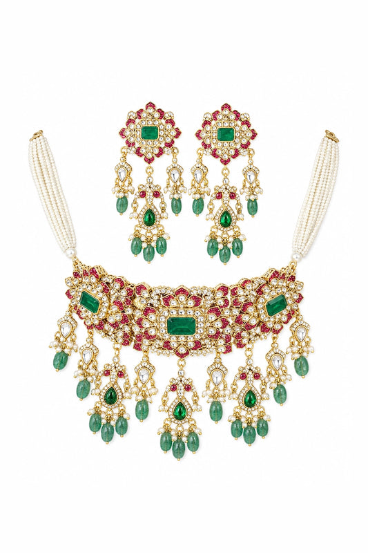Kiara Emerald Abundance Polki Choker Set
