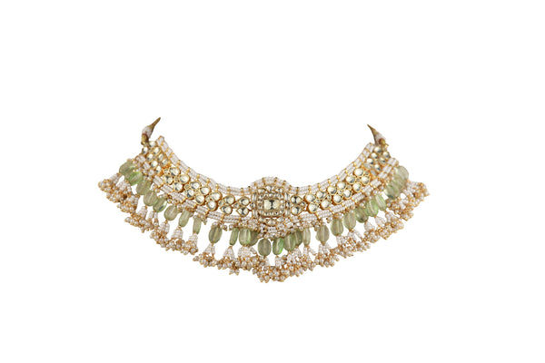 Farin Gold-Toned Crescent SP Polki Necklace Set