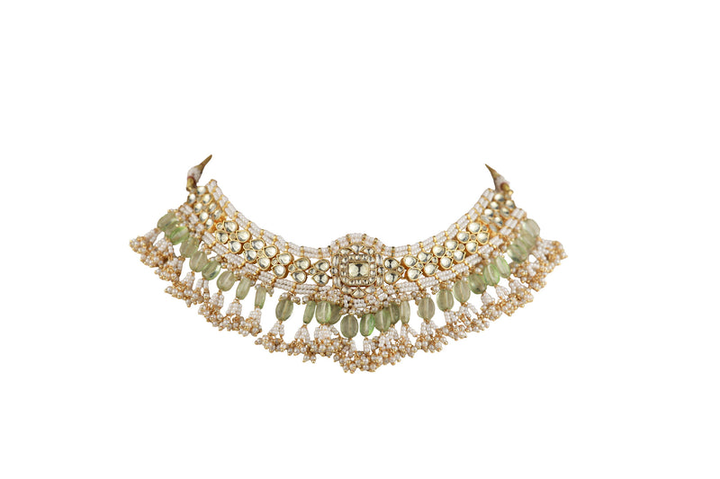 Farin Gold-Toned Crescent SP Polki Necklace Set