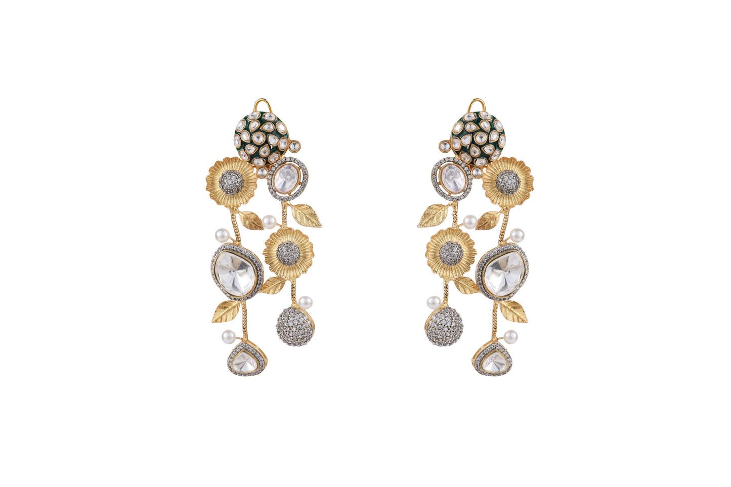 Nivedita Floral Vine Diamond SP Polki Earrings