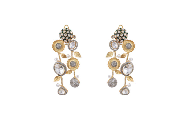 Nivedita Floral Vine Diamond SP Polki Earrings