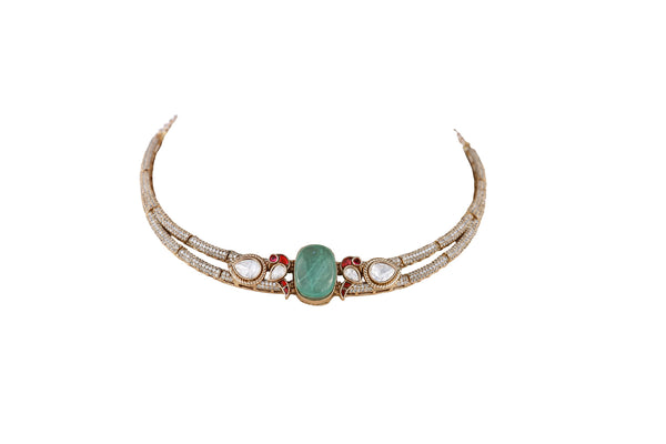 Zayesha Mint Green Oval SP Polki Basra Pearls Hasli