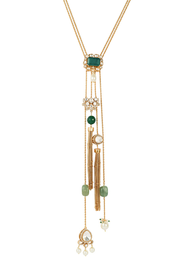 Reet Emerald Green Pendant SP Necklace Set with Earrings
