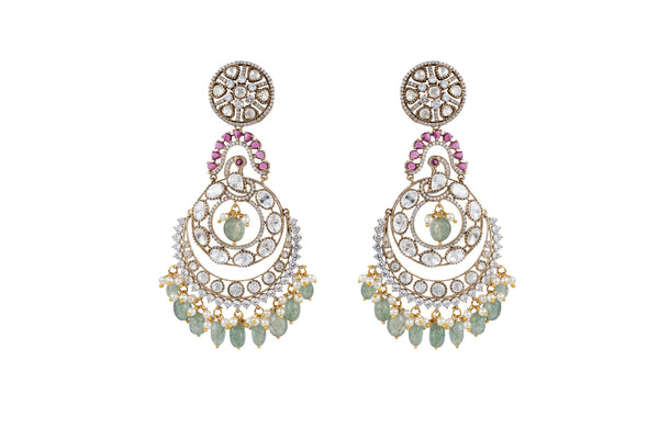 Ishani Mint Green Chandbali Multicoloured Stones SP Polki
