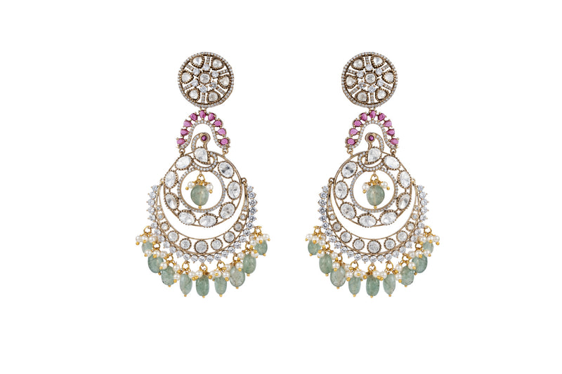 Ishani Mint Green Chandbali Multicoloured Stones SP Polki