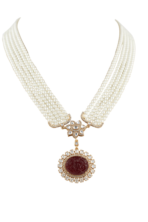 Pashmina Red Pendant SP Necklace Set