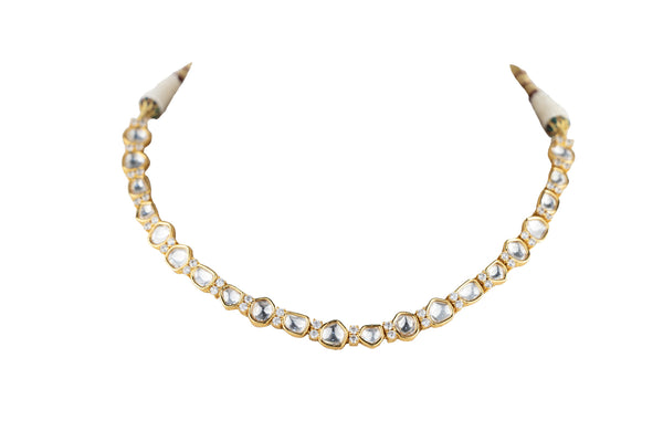 DEVIKA SMALL UNEVEN POLKI SINGLE LINE NECKLACE WITH EARRINGS