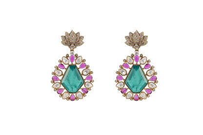 Maanavi Emerald Teardrop Multicolour SP Polki Earrings