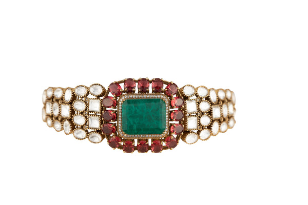 Gaurika Emerald Square SP Polki Necklace Set