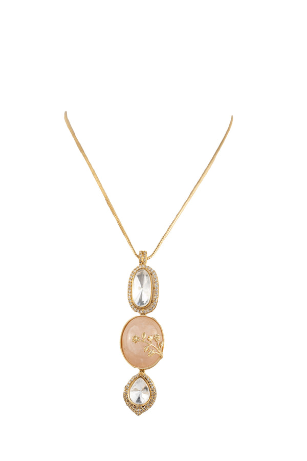 Pavithra Rose Quartz Pendant SP Necklace Set with Earrings