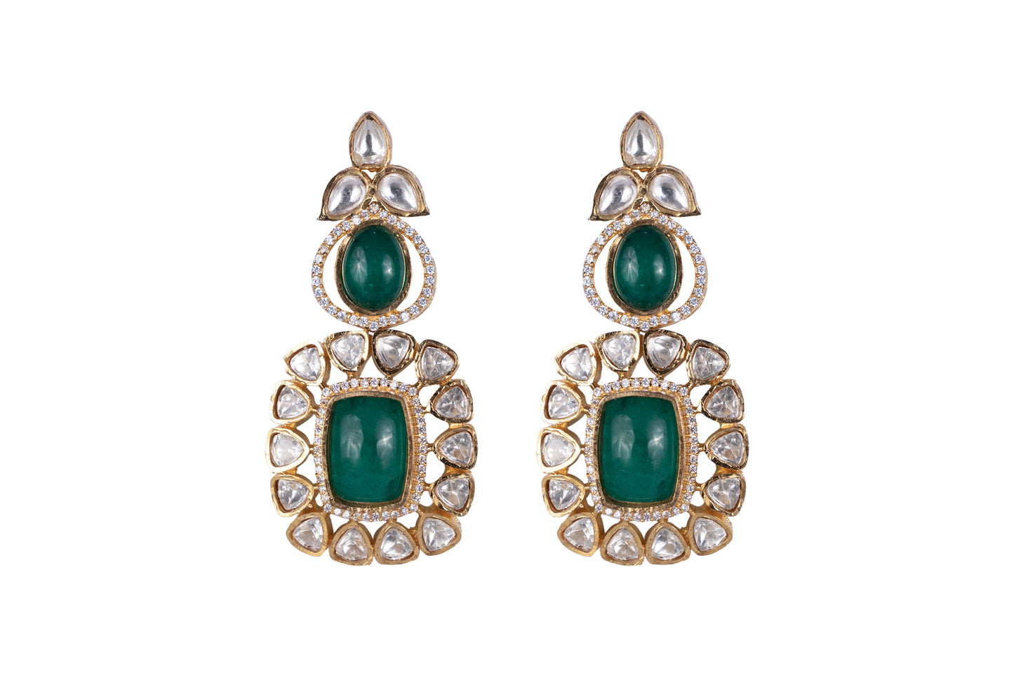 SUNITA GREEN SEMI PRECIOUS STONE AND POLKI EARRINGS