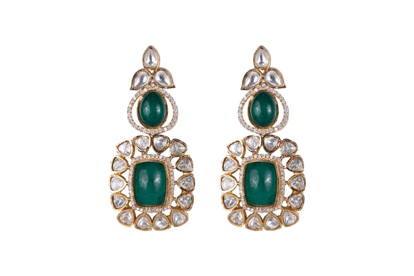 SUNITA GREEN SEMI PRECIOUS STONE AND POLKI EARRINGS