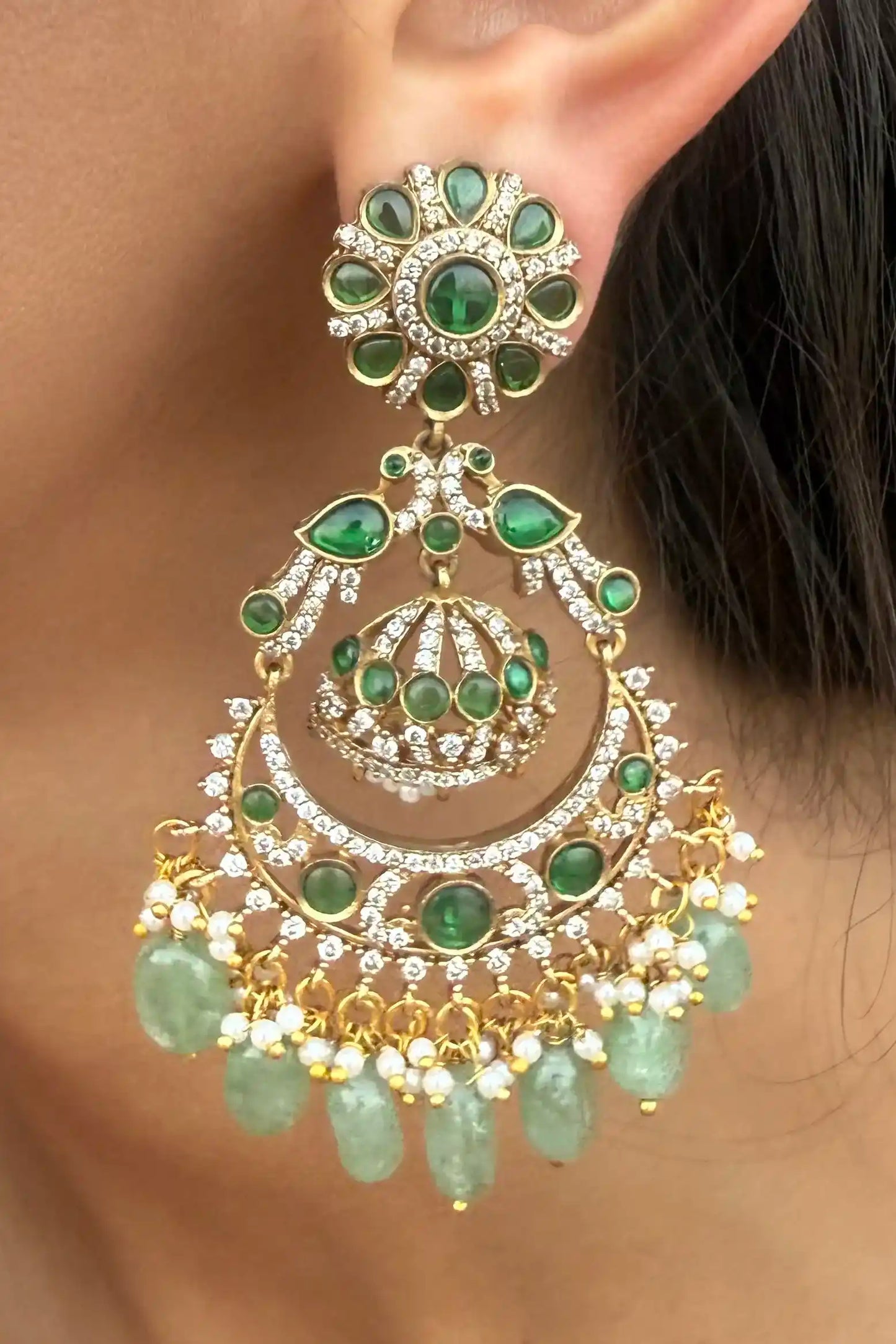 Charu Crescent Ghat Emerald Chandbali Earrings