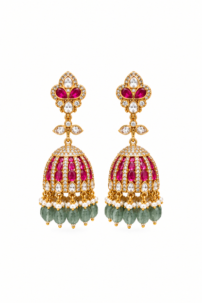 The Noor-e-Kundan Emerald & Ruby Jhumka Earrings