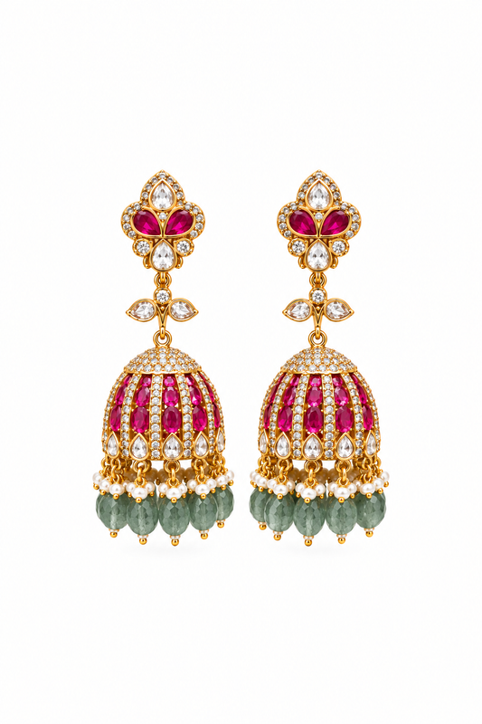 The Noor-e-Kundan Emerald & Ruby Jhumka Earrings