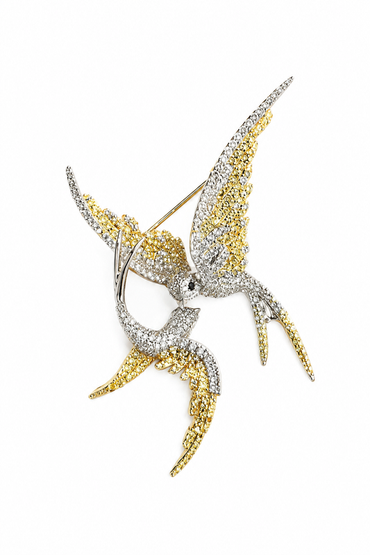 Twin Swallows Diamond Brooch