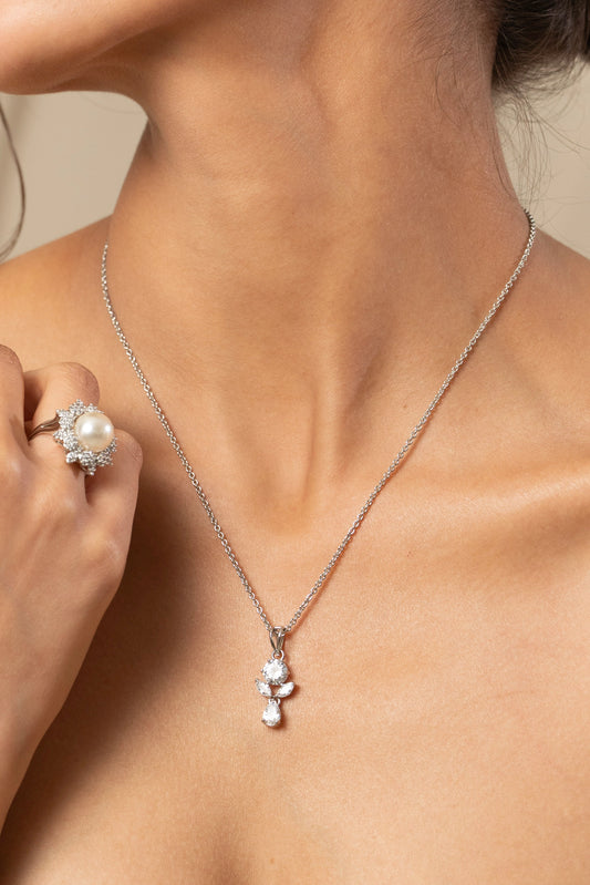 Teardrop Halo Pearl Necklace Set
