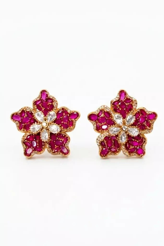 Charmi Crimson Lotus Polki Ruby Stud Earrings