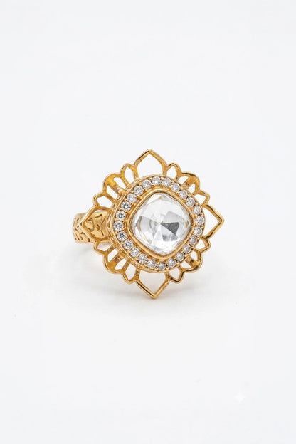Hitakshi Lotus Polki Pearl Meenakari Cocktail Ring