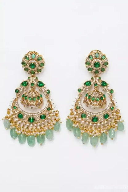Charu Crescent Ghat Emerald Chandbali Earrings