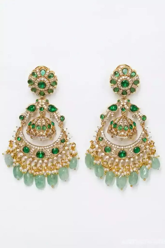 Charu Crescent Ghat Emerald Chandbali Earrings