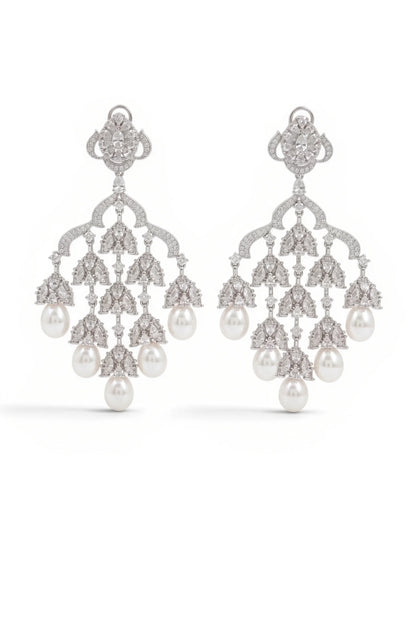 11 PM - Chandelier Cocktail Cygnet Diamond & Pearl Earrings