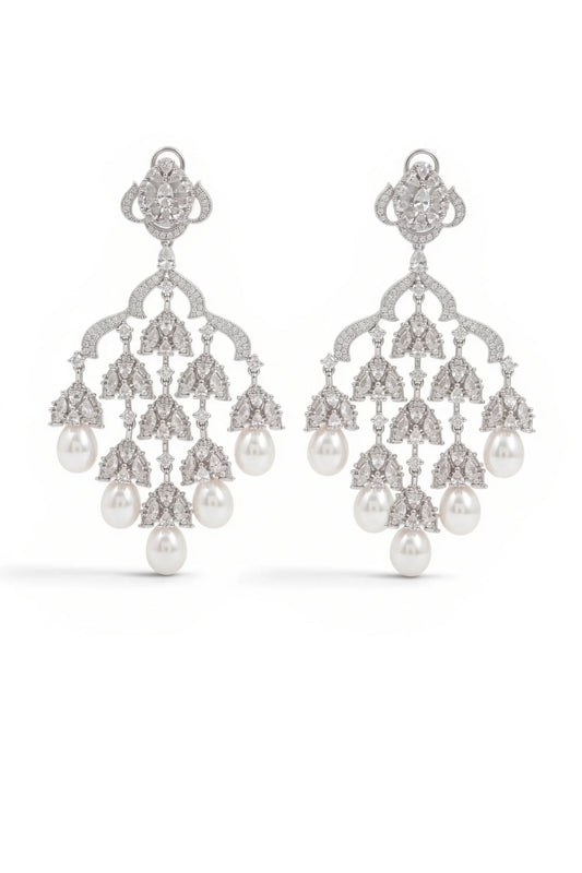 11 PM - Chandelier Cocktail Cygnet Diamond & Pearl Earrings