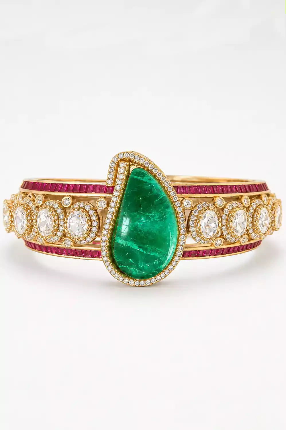 Jagravi Emerald Teardrop Semi-Precious Polki Bracelet