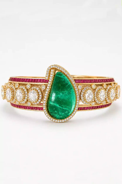 Jagravi Emerald Teardrop Semi-Precious Polki Bracelet
