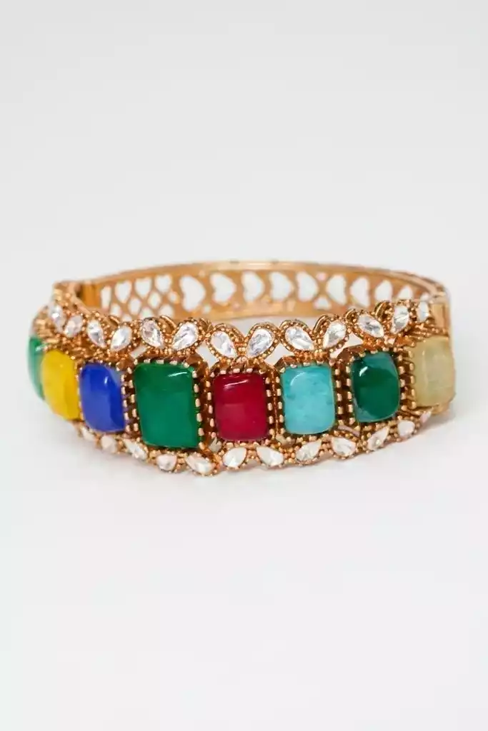 Pancha Tatva Multicolour Polki Statement Bracelet