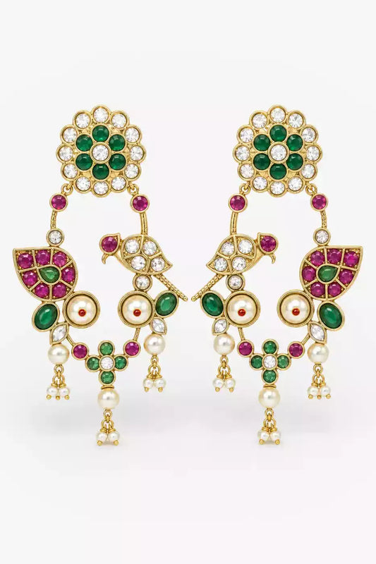 Misha Turquoise Devotion Polki Pearl Earrings