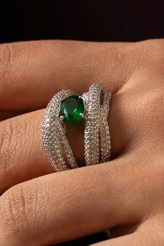 Oval Emerald Crown Halo Ring