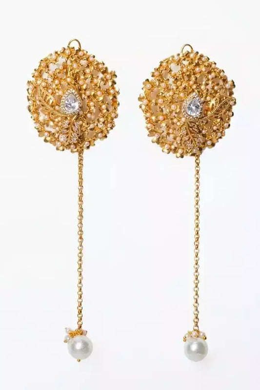 Vidhi Pearl Drop Gold Jali Earrings