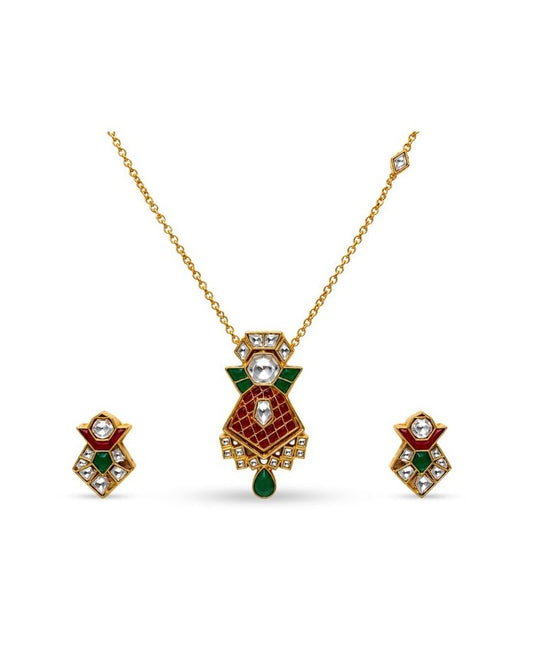 Prisha Polki Meenakari Pendant Set