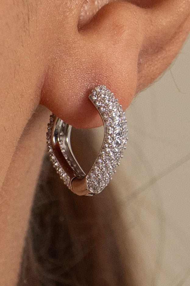 Silver hoop earring with micro diamond detailing, stylish and contemporary jewelry accessory