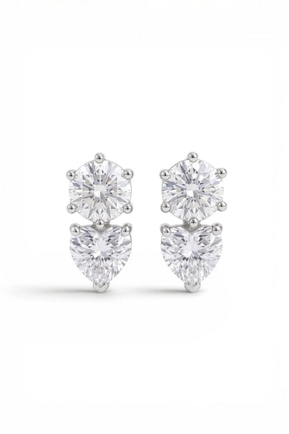 6 AM - Round & Heart Solitaire Dew Drop Cygnet Diamond Earrings