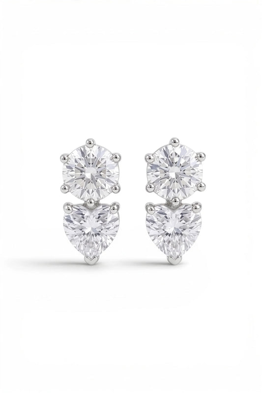 6 AM - Round & Heart Solitaire Dew Drop Cygnet Diamond Earrings
