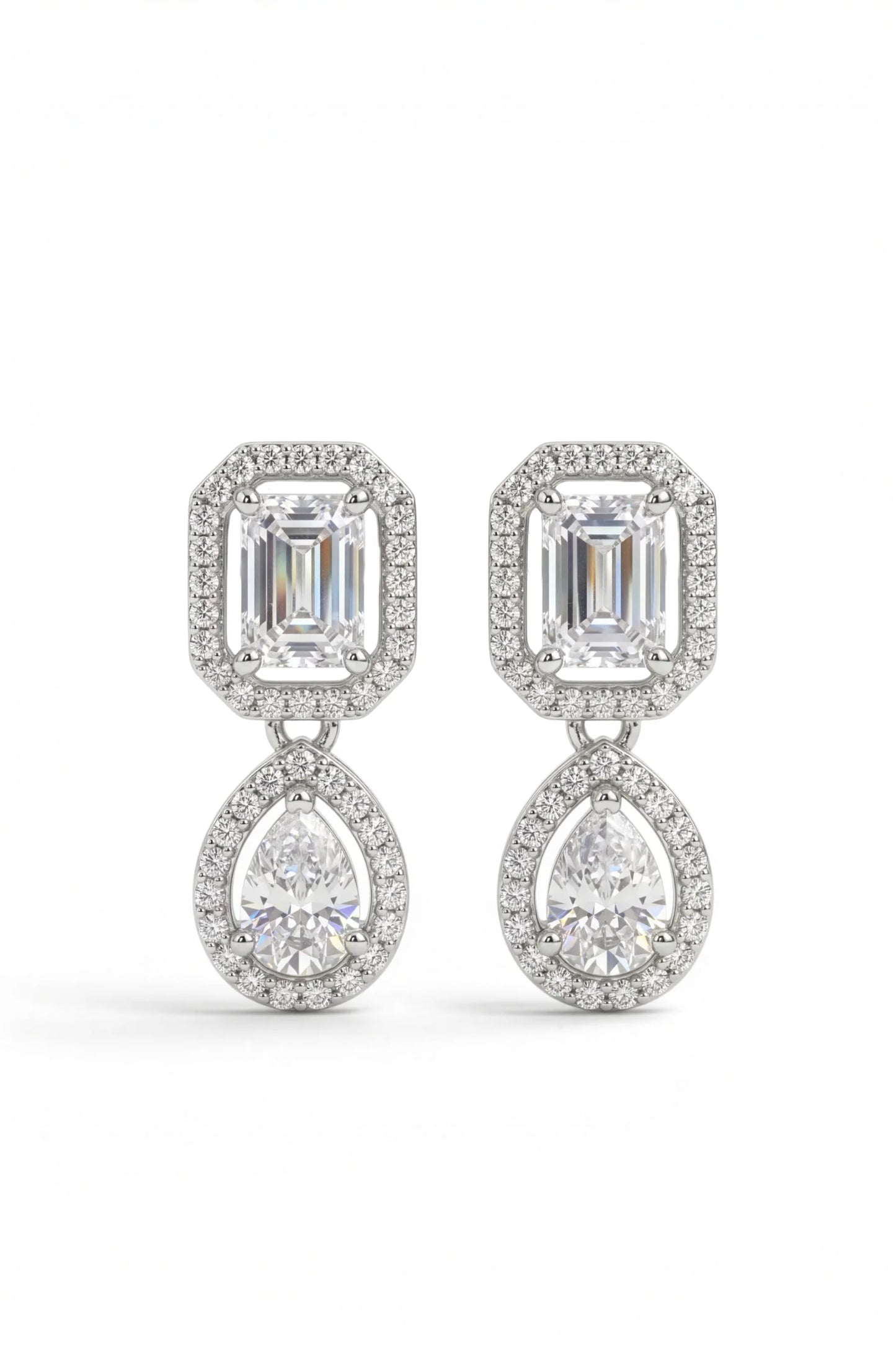8 AM - Emerald & Pear Diamond Drop Golden Hour Cygnet Diamond Earrings