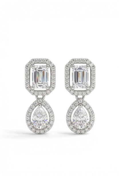 8 AM - Emerald & Pear Diamond Drop Golden Hour Cygnet Diamond Earrings