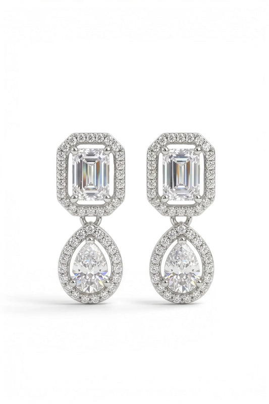 8 AM - Emerald & Pear Diamond Drop Golden Hour Cygnet Diamond Earrings