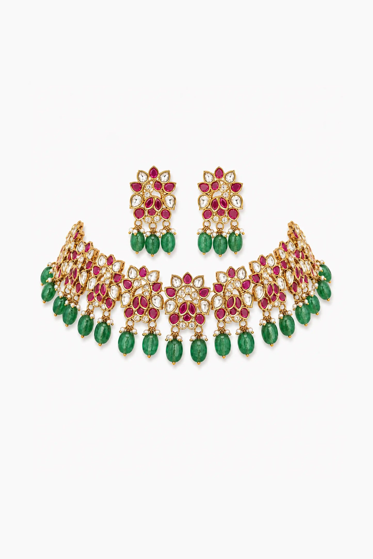 Neela Sacred Vine Emerald Polki Necklace Set